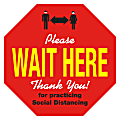 Alliance Please Wait Here Social Distancing Floor Decals, 12" Octagon, Red, Pack Of 25 Decals