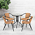 Flash Furniture Rattan Indoor/Outdoor Restaurant Stack Chairs, Beige/Black, Set Of 4 Chairs