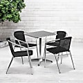 Flash Furniture Lila 5-Piece 23-1/2'' Square Aluminum Indoor/Outdoor Table Set With Rattan Chairs, Black