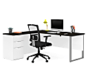 Bestar Pro-Concept Plus 72"W L-Shaped Corner Desk With Drawers, White/Deep Gray 1 thumbnail image