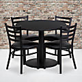 Flash Furniture Round Laminate Table Set With Round Base And 4 Ladder-Back Metal Chairs, 30"H x 36"W x 36"D, Black