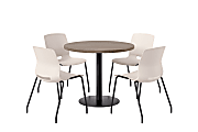 KFI Studios Midtown Pedestal Round Standard Height Table Set With Imme Armless Chairs, 31-3/4”H x 22”W x 19-3/4”D, Studio Teak Top/Black Base/Moonbeam Chairs