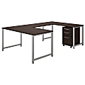Bush Business Furniture 400 Series U Shaped Table Desk With 3 Drawer Mobile File Cabinet, 60"W x 30"D, Mocha Cherry, Standard Delivery