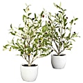 Nearly Natural 18"H Silk Olive Trees With Vases, Green/White, Set Of 2 Trees 1 thumbnail image