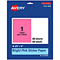 Avery® Printable Sticker Paper, 94269-BPP80, Rectangle, 8-1/2" x 11", Matte Bright Pink, Pack of 80 1 thumbnail image