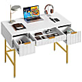 Bestier 47.6"W Fluted Computer Writing Desk with Storage, Office Desk with Gold Legs and Drawers, Stylish Writing Desk for Home Office, White 1 thumbnail image