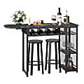 Bestier Expandable Bar Table And Stool Set With Wine Rack & Shelves, 36"H x 55-1/8"W x 15-13/16"D, Black Marble