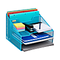 Mind Reader Desktop Vertical Paper Tray Organizer, 9-1/2” H x 11-1/2” W x 12-1/2” D, Blue