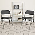 Flash Furniture HERCULES Series Premium Curved Triple Braced & Hinged Fabric Upholstered Metal Folding Chairs, Gray, Set Of 2 Chairs