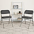 Flash Furniture HERCULES Series Premium Curved Triple Braced & Hinged Fabric Upholstered Metal Folding Chairs, Gray, Set Of 2 Chairs 1 thumbnail image