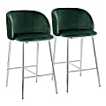 LumiSource Fran Pleated Fixed-Height Counter Stools, Waves, Green/Chrome, Set Of 2 Stools