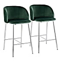 LumiSource Fran Pleated Fixed-Height Counter Stools, Waves, Green/Chrome, Set Of 2 Stools 1 thumbnail image