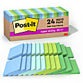 Post-it® Recycled Super Sticky Notes, 3 in x 3 in, Oasis Collection, Pack Of 24 Pads