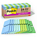 Post-it Recycled Super Sticky Notes, 3 in x 3 in, 24 Pads, 70 Sheets/Pad, 2x the Sticking Power, Oasis Collection, 30% Recycled