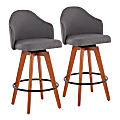 LumiSource Ahoy Fabric Counter Stools, Walnut/Gray, Set Of 2 Stools