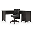 Bush Business Furniture Salinas 60"W L-Shaped Corner Desk With Mid-Back Tufted Office Chair, Vintage Black, Standard Delivery