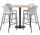 KFI Studios Proof Bistro Square Pedestal Table With Imme Bar Stools, Includes 4 Stools, 43-1/2”H x 42”W x 42”D, Maple Top/Black Base/Light Gray Chairs