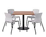 KFI Studios Proof Cafe Pedestal Table With Imme Chairs, Square, 29”H x 42”W x 42”W, River Cherry Top/Black Base/Light Gray Chairs