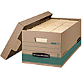 Bankers Box® FastFold™ Stor/File™ Storage Boxes, 24" x 15" x 10", Legal, 100% Recycled, Kraft/Green, Pack Of 12