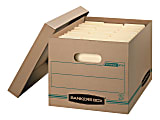 Bankers Box® Stor/File™ Standard-Duty Storage Boxes With Lift-Off Lids And Built-In Handles, Letter/Legal Size, 15" x 12" x 10", Kraft/Green, 100% Recycled, Case Of 12