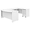 Bush Business Furniture Studio C U Shaped Desk with Mobile File Cabinet, 60"W x 36"D, White, Standard Delivery