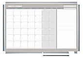MasterVision® Gold Ultra™ Magnetic Dry-Erase Monthly Calendar Planning Board, Lacquered Steel, 36" x 24", White/Plate Gray, Silver Aluminum Frame