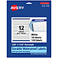 Avery® Waterproof Permanent Labels With Sure Feed®, 94119-WMF10, Rectangle, 5/8" x 7-1/2", White, Pack Of 120