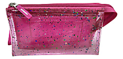 Office Depot® Brand Triple-Pocket Shake-Up Glitter Pencil Pouch, 4-1/2" x 8", Pink