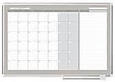 MasterVision® Gold Ultra™ Magnetic Dry-Erase Monthly Calendar Planning Board, Lacquered Steel, 48" x 36", White/Plate Gray, Silver Aluminum Frame