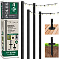Global Outdoor String Light Poles With 100-Light 100’ LED Plug-In Globe Bulb String Lights, 10’, Black, Pack Of 4 Light Poles