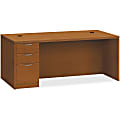 HON Valido Left Pedestal Desk, 72"W - 3-Drawer - 72" x 36" x 29.5" x 1.5" - 3 x Box Drawer(s), File Drawer(s) - Single Pedestal on Left Side - Ribbon Edge - Finish: Laminate, Bourbon Cherry