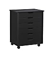 Linon Casimer 6-Drawer Wide Rolling Home Office Storage Cart, Black