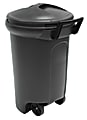 United Solutions Wheeled Round Blow-Molded Plastic Trash Can, 32 Gallons, 85% Recycled, Black 1 thumbnail image