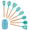 MegaChef 9-Piece Silicone And Wood Cooking Utensil Set, Light Teal