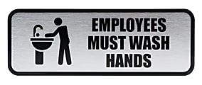 Cosco® Brushed Metal "Employees Must Wash Hands" Sign, 3" x 9", Silver 1 thumbnail image