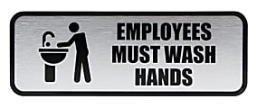 Cosco® Brushed Metal "Employees Must Wash Hands" Sign, 3" x 9", Silver