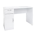 Essentials By OFM Single-Pedestal Solid Panel Desk With Cabinet, White