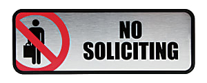 Cosco® Brushed Metal "No Soliciting" Sign, 3" x 9"