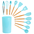 MegaChef 12-Piece Silicone And Wood Cooking Utensil Set, Light Teal