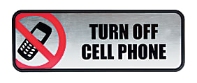 COSCO Turn Off Cell Phone Image/Message Sign - 1 Each - Turn Off Cell Phone Print/Message - 9"x 3" - Rectangular Shape - Metal - Silver, Red, Metallic 1 thumbnail image