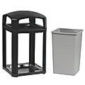 Rubbermaid® Commercial Landmark Series® Square Plastic Dome-Top Waste Container, With Ashtray, 35 Gallons, Sable