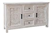 Coast to Coast Juliana 2-Door 3-Drawer Sideboard Wood Credenza, 36"H x 59"W x 16"D, Flora White Wash