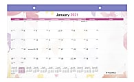 AT-A-GLANCE® Watercolors Compact Monthly Desk Pad Calendar, 17 3/4" x 11", Black/Pink, January to December 2021