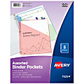 Avery® Binder Pockets For 3 Ring Binders, Assorted (Blue, Clear, Green, Pink, Yellow), Pack Of 5 Binder Pockets