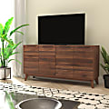 Flash Furniture Hatfield Mid-Century Modern 4-Door Storage TV Stand For 64" TVs, Dark Walnut