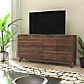 Flash Furniture Hatfield Mid-Century Modern 4-Door Storage TV Stand For 64" TVs, Dark Walnut