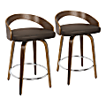 LumiSource Grotto Mid-Century Modern Counter Stools, Brown/Walnut, Set Of 2 Stools