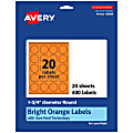Avery® Print-To-The-Edge Labels With Sure Feed® Technology And Easy Peel® Label Feature, 94509-BOP20, Round, 1-3/4", Matte Bright Orange, Pack of 400 1 thumbnail image