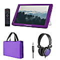 Trexonic Portable Rechargeable 14" LED TV With Carry Bag And Headphones, Purple, 995117193M