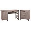Bush Furniture Key West 54"W Computer Desk With Storage And 2 Drawer Lateral File Cabinet, Washed Gray, Standard Delivery